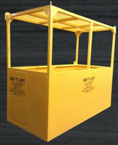 A yellow Saf-T-Lift work platform used for safety in lifting to heights operations